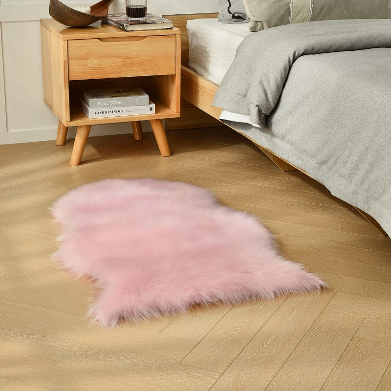 duduta Pink Faux Sheepskin Rugs 2x3 ft, Faux Fur Chair Seat Covers Fluffy Shag Throw Rugs Machine Washable - Image 5